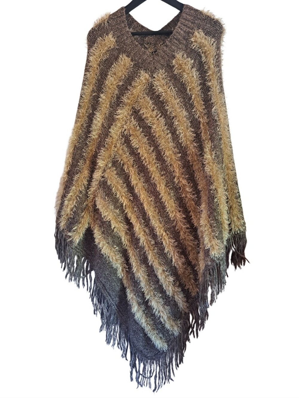 LAPIS Soft Fringe Poncho Sweater | One Size 2-Way Wear